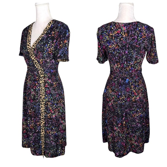 Anthropologie Maeve floral animal print Morgan dress v-neck buttons leopard 6 - Picture 4 of 16